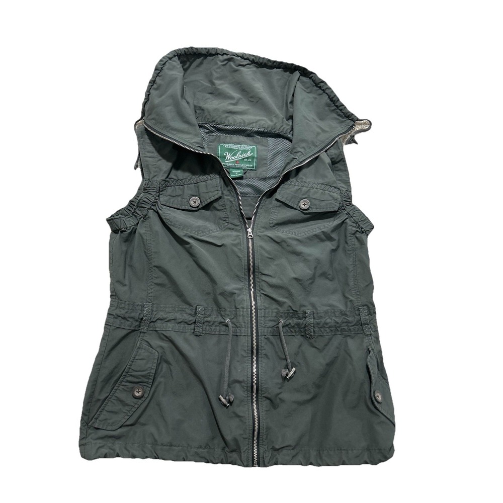 Woolrich Utility Vest Hooded Zip Up Gray Women's M Y2K Outdoor Cabincore